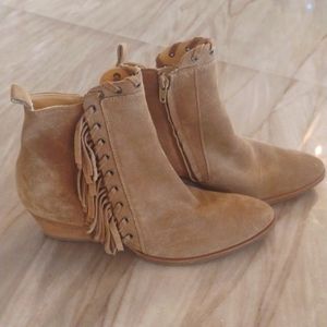 Paul Green tan sued fringe booties